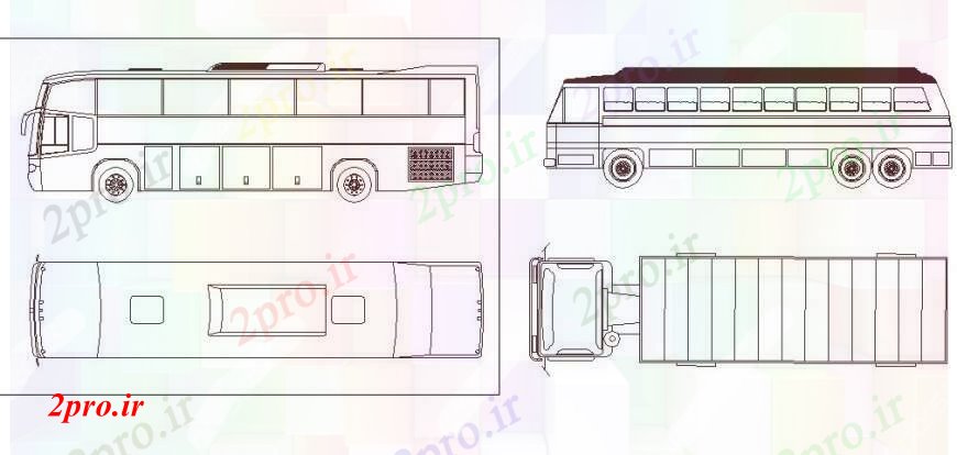 دانلود نقشه بلوک وسایل نقلیه اتوبوس طولانی و کامیون نما  (کد99794)
