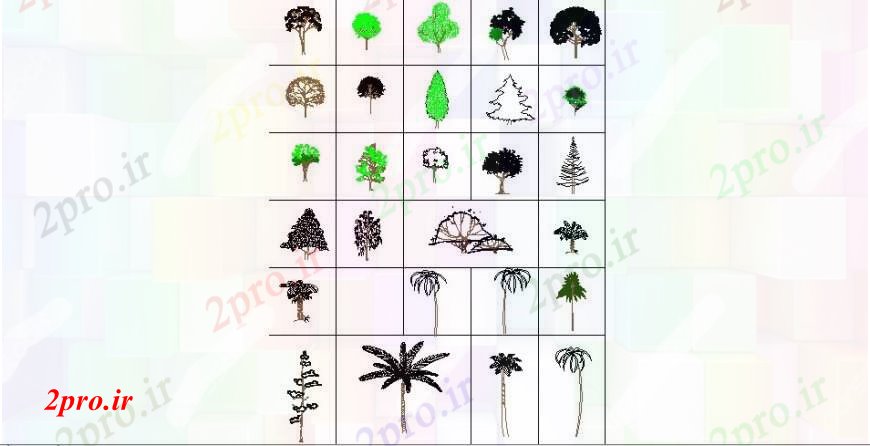 دانلود نقشه درختان و گیاهان بلوک نما درخت مشترک خودکار  جزئیات طراحی  (کد99798)