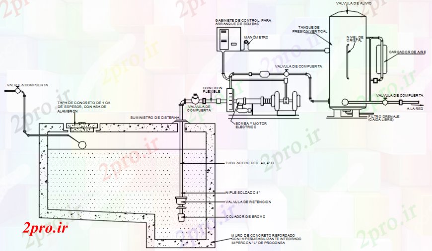 دانلود نقشه جزئیات لوله کشی مخزن آب با گاز بخاری  نصب و راه اندازی طراحی جزئیات  (کد99827)
