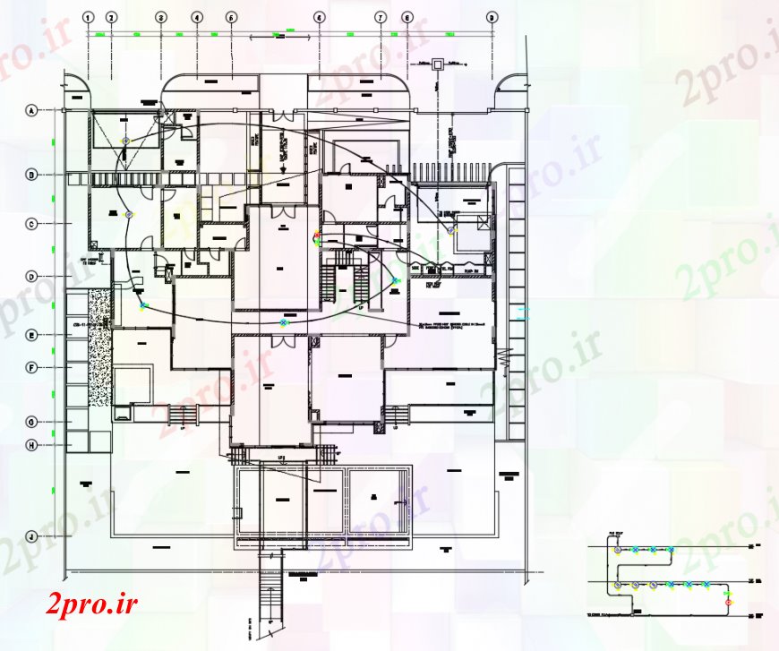 دانلود نقشه برق کشی ، اتصالات د طراحی از طبقه اول طرحی روشنایی خودکار 10 در 10 متر (کد99833)
