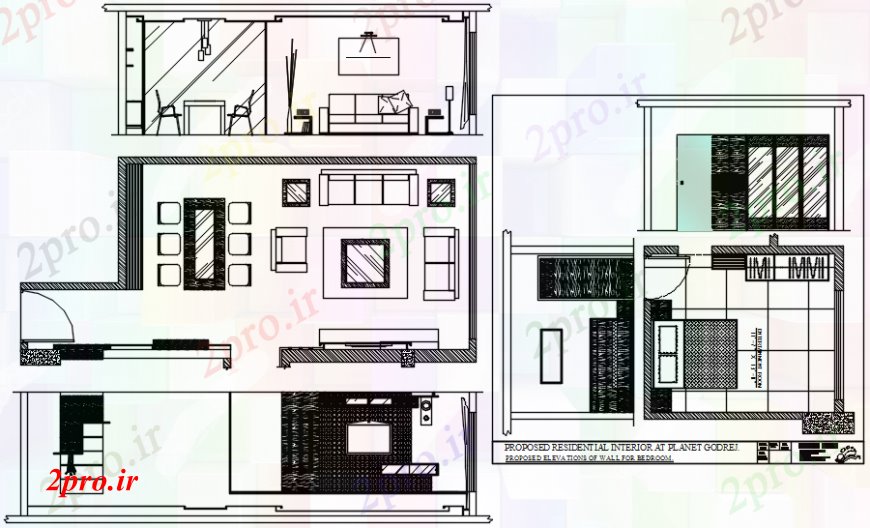 دانلود نقشه اتاق نشیمن  ، حال ، پذیرایی خانه طراحی بخش اتاق، برنامه ریزی و طرحی اتاق خواب جزئیات طراحی  (کد99874)