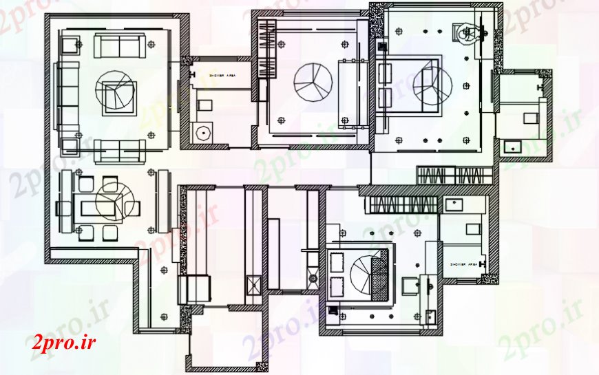 دانلود نقشه مسکونی  ، ویلایی ، آپارتمان  یک خانواده دو خوابه توزیع خانه طرح (کد99878)