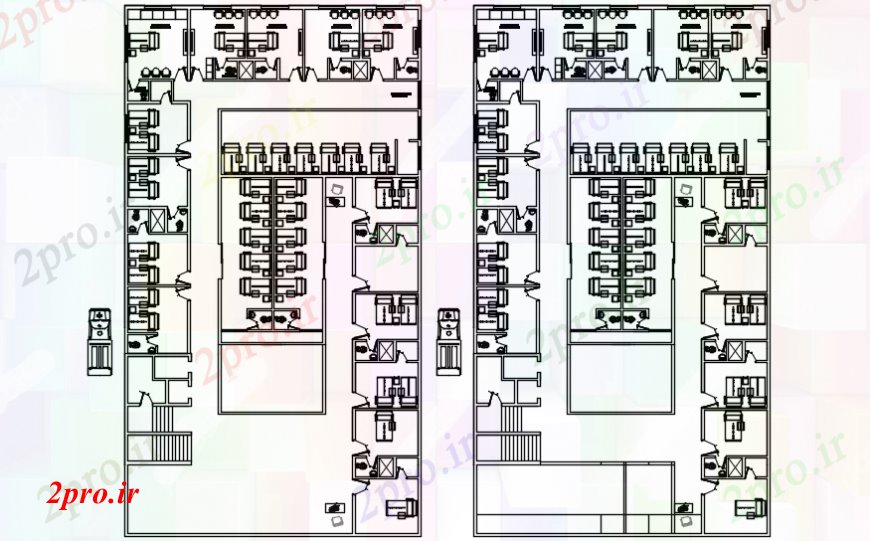 دانلود نقشه ساختمان اداری - تجاری - صنعتی دفتر مدیریت ساختمان دو طبقه توزیع طراحی جزئیات 19 در 29 متر (کد99919)