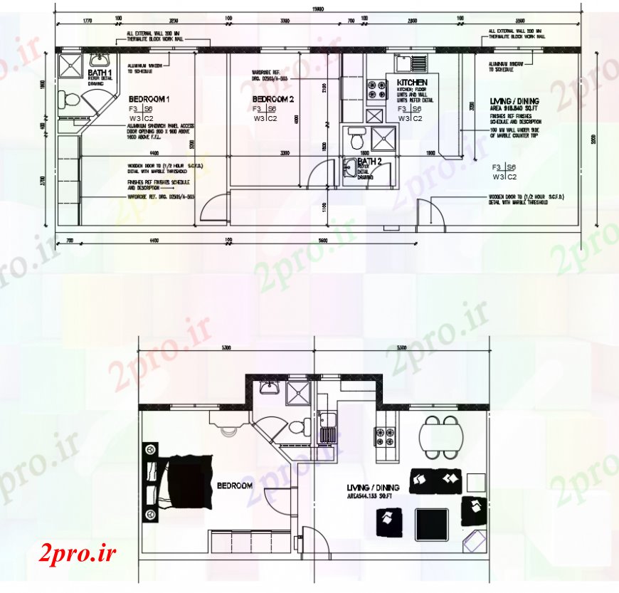 دانلود نقشه مسکونی  ، ویلایی ، آپارتمان  طراحی  دو بعدی  اتاق جزئیات   (کد99927)