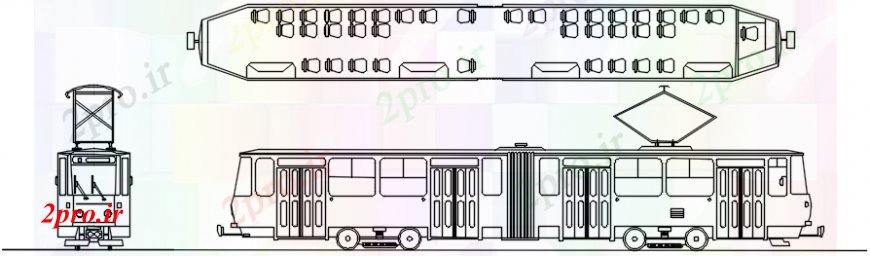 دانلود نقشه بلوک وسایل نقلیه مترو قطار دو بعدی  مقابل نما (کد99936)