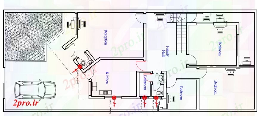 دانلود نقشه مسکونی  ، ویلایی ، آپارتمان   د طراحی از طبقه همکف طرحی خانه 2 خودکار  های  (کد99983)